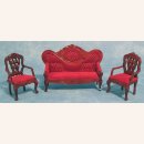 Sofa mit 2 Sesseln aus rotem Samt