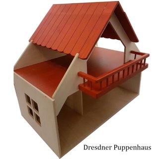 Puppenhaus rotes Dach und Balkon