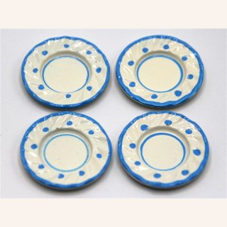 4 weiße Teller mit blauem Muster